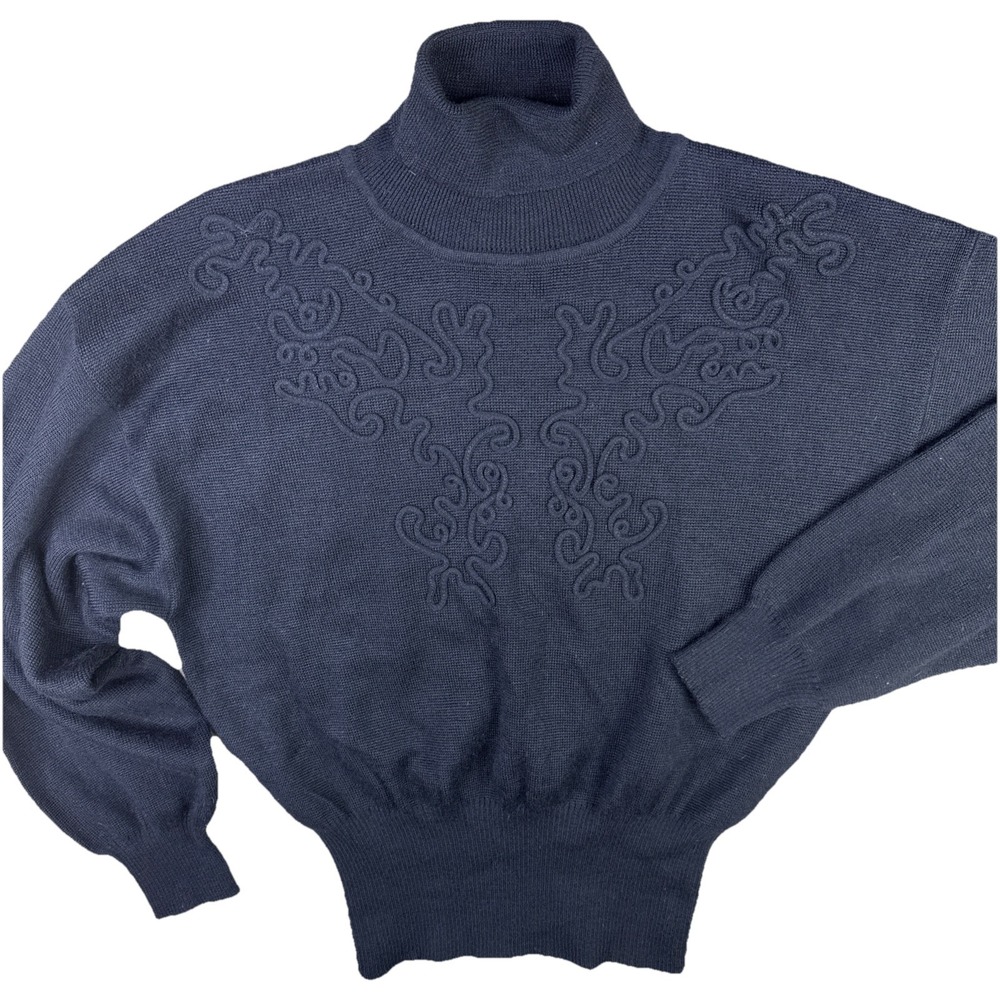 Vintage Meister Turtleneck Sweater Sz M Wool Blend Embroidered Pullover 80s